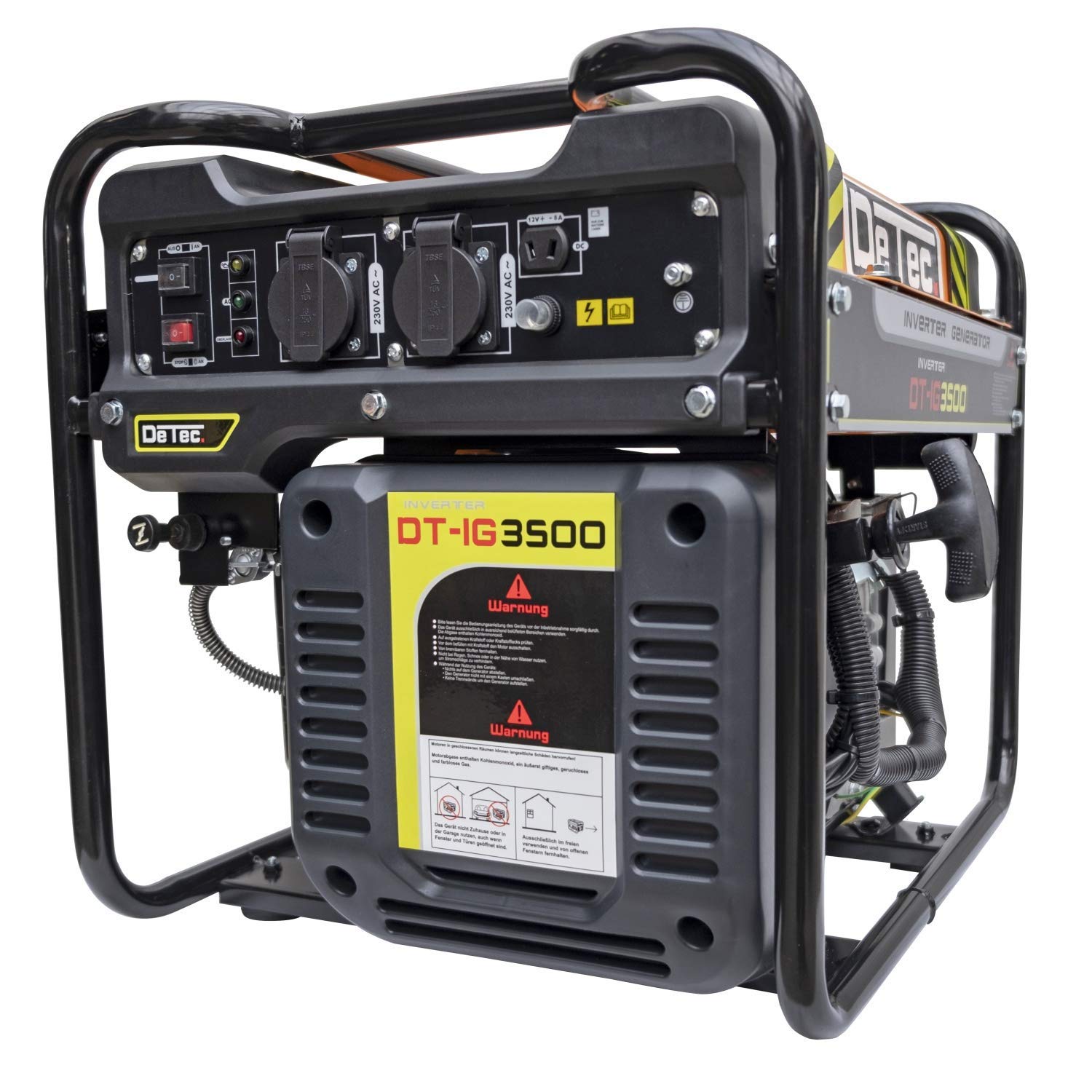 DeTec. Inverter Stromerzeuger 3,5 kW - Benzin Stromgenerator 230V + 12V | Backup Notstromaggregat leise und sparsam | Digital-Inverter Generator